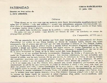 LAMINA 2591: Criticas de Paternidad. Circo Barcelones 27 julio 1901