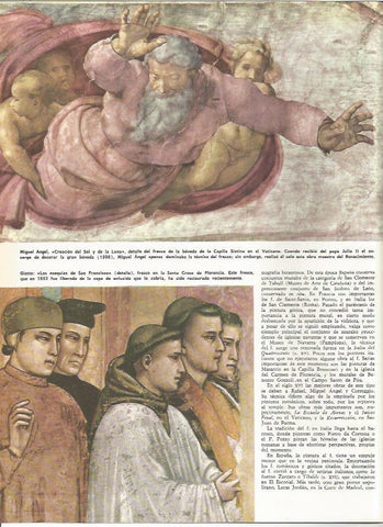 LAMINA MONITOR 0187: CREACION DEL SOL Y DE LA LUNA POR MIGUEL ANGEL. LAS EXEQUIAS DE SAN FRANCISCO DE GIOTTO