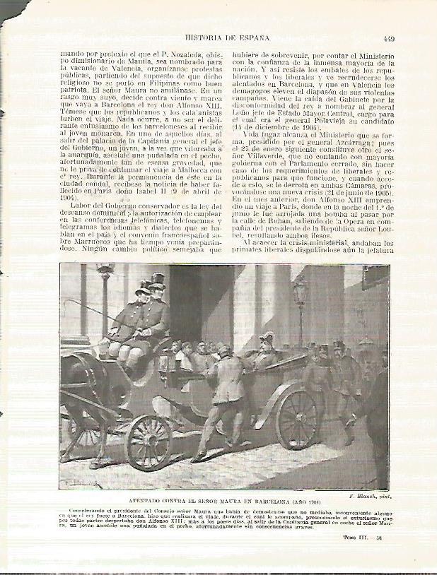 LAMINA 4481: Atentado contra Maura en Barcelona en 1904