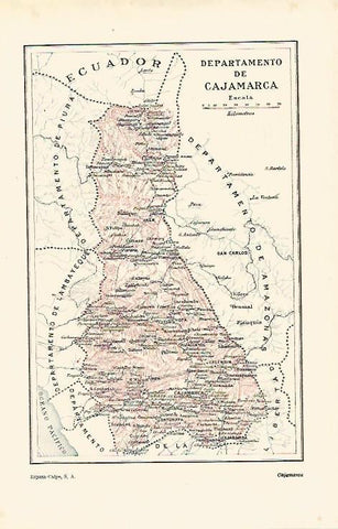 LAMINA ESPASA 14680: Mapa del departamento de Cajamarca Peru