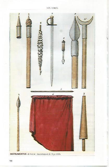 LAMINA COSSIO 50044: Instrumentos de torear en la Tauraquia de Pepe Hillo