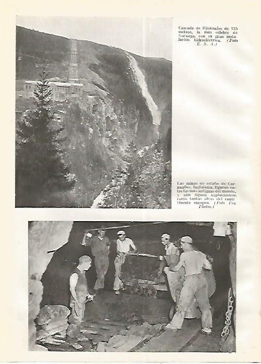 LAMINA GEOGRAFIA 0269: Cascada de Rjukanfos Noruega y minas de estaño de Cornualles Inglaterra