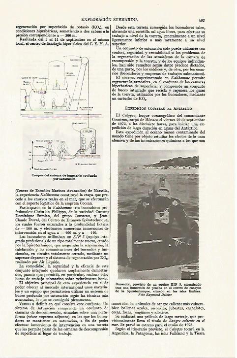 LAMINA ESPASA 13369: Buceador y croquis del sistema de inmersion por saturacion