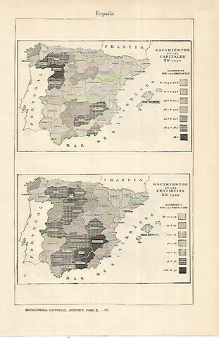 LAMINA ESPASA 22482: Nacimientos en capitales y provincias de España en 1930