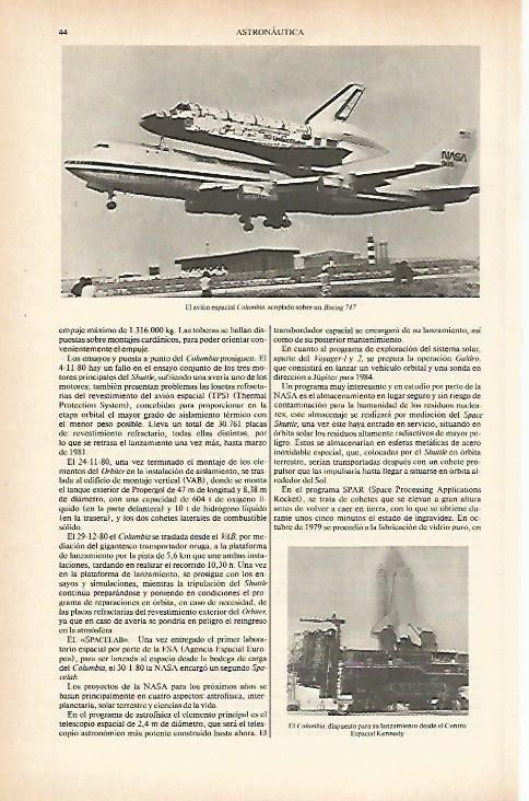LAMINA ESPASA 26581: El Columbia acoplado a un Boeing 747