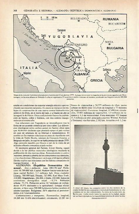 LAMINA ESPASA 26614: Mapa de la zona del Adriatico durante el seismo de 1979