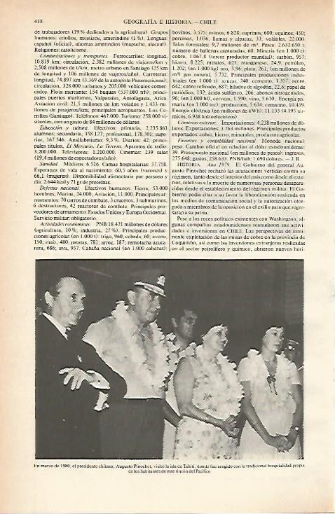 LAMINA ESPASA 26619: Augusto Pinochet en visita a Tahiti