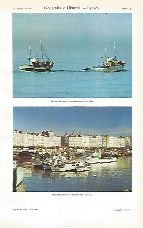 LAMINA ESPASA 26629: Pesqueros en Marbella y en La Coruña