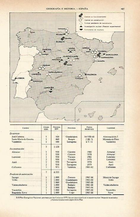 LAMINA ESPASA 26630: Mapa del Plan Energetico Nacional aprobado en 1979
