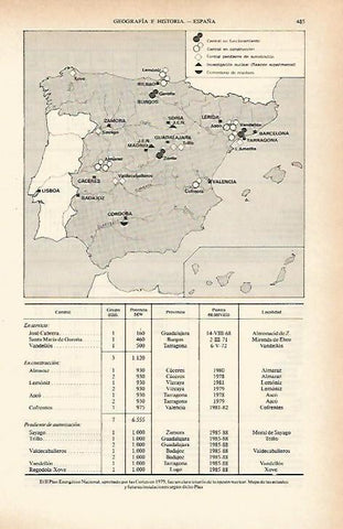 LAMINA ESPASA 26630: Mapa del Plan Energetico Nacional aprobado en 1979
