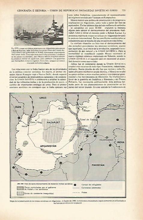 LAMINA ESPASA 26671: Mapa de las tropas sovieticas en Afganistan