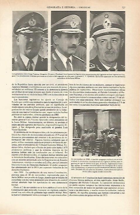 LAMINA ESPASA 26673: Los generales Vadora Alvarez y Cristi de Uruguay