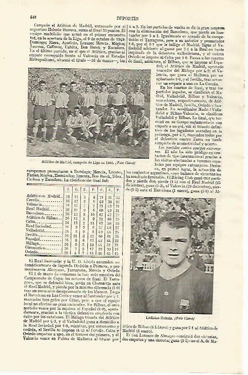 LAMINA ESPASA 26729: Atletico de Madrid campeon de Liga 1950 y Kubala