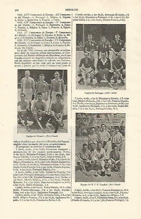 LAMINA ESPASA 26732: Equipo de hockey de Holanda de Portugal y RCD Español 