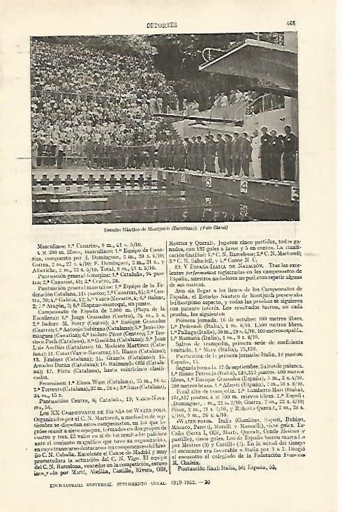 LAMINA ESPASA 26734: Estadio Nautico de Montjuic en Barcelona