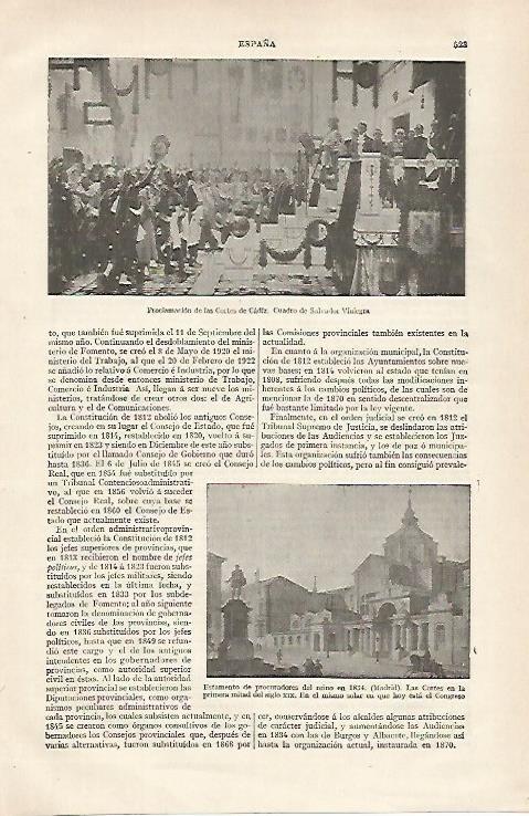 LAMINA ESPASA 26752: Proclamacion de las Cortes de Cadiz por S. Viniegra
