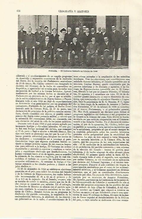 LAMINA ESPASA 26761: Gobierno de Australia en 1949