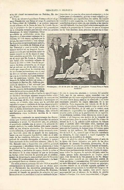 LAMINA ESPASA 26779: Truman firma el Pacto Atlantico en 1949