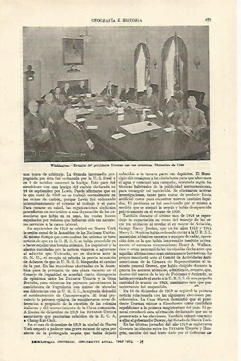 LAMINA ESPASA 26781: Reunion del presidente Truman con sus ministros en 1949