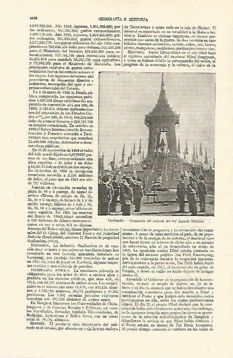 LAMINA ESPASA 26803: Cremacion del rey Ananda Mahidol de Tailandia