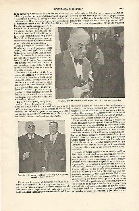 LAMINA ESPASA 26805: El presidente de Turquia C. Bayar