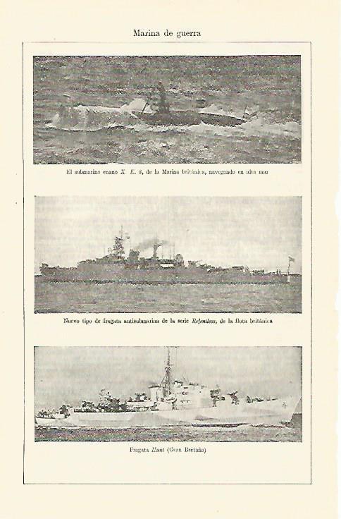 LAMINA ESPASA 26830: El submarino X.E. 8 el Refeniless y la fragata Hunt de Gran Bretaña