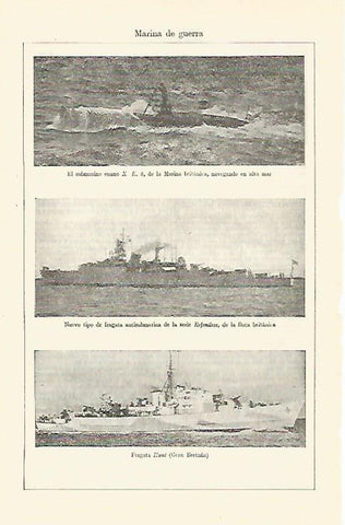 LAMINA ESPASA 26830: El submarino X.E. 8 el Refeniless y la fragata Hunt de Gran Bretaña