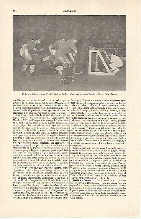 LAMINA ESPASA 26937: Partido de hockey España e Italia en los II Juegos Mediterraneos