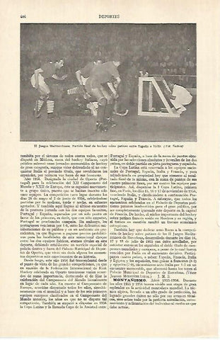 LAMINA ESPASA 26937: Partido de hockey España e Italia en los II Juegos Mediterraneos