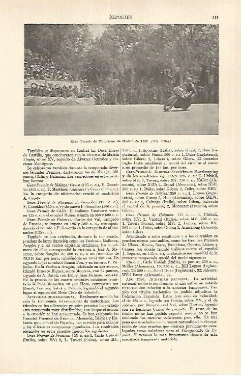 LAMINA ESPASA 26939: Gran Premio de Motos de Madrid en 1956