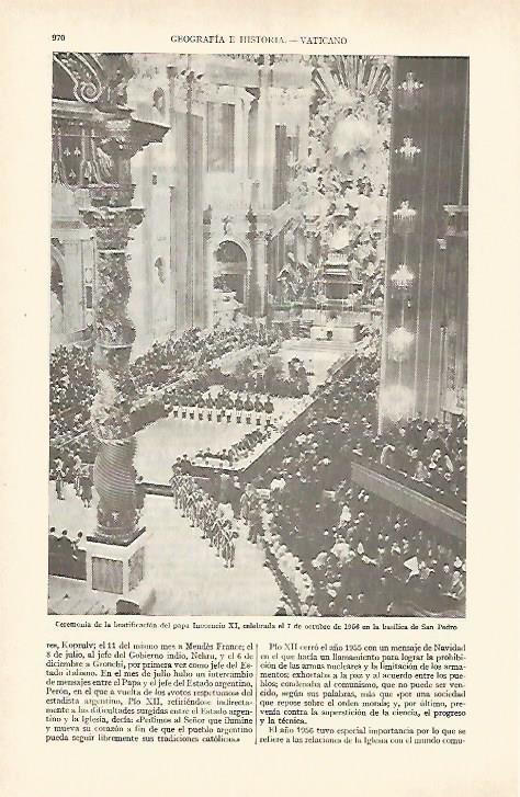 LAMINA ESPASA 27039: Beatificacion de Inocencio XI en 1956