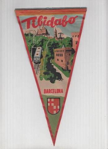 Banderin: BARCELONA- Ilustracion del TELEFERICO DEL TIBIDABO y Parque al fondo