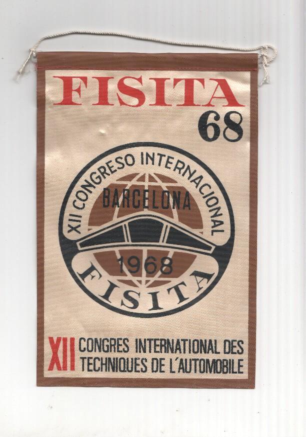 BANDERIN: FISITA 1968 Barcelona, XII Congreso Internacional de las Tecnicas del Automovil