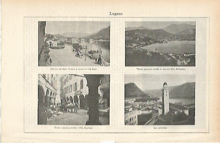 LAMINA ESPASA 1817: Vistas de Lugano Italia