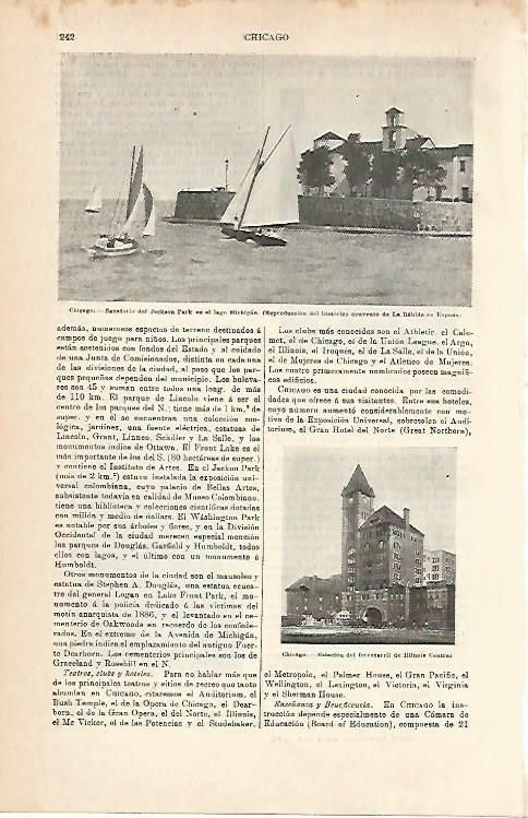 LAMINA ESPASA 1938: Vistas de Chicago Estados Unidos