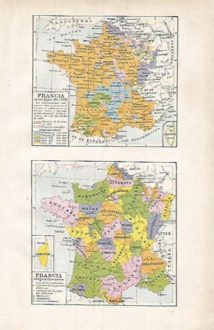 LAMINA ESPASA 3489: Mapas de Francia en los siglos XVI y XVII. Mapa de las antiguas provincias de Francia