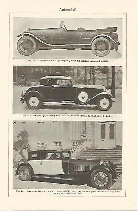 LAMINA ESPASA 10907: Bugatti Cabriolet Minerva y Bugatti con caja Weymann