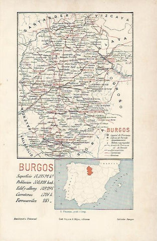 LAMINA ESPASA 11904: Mapa de la provincia de Burgos
