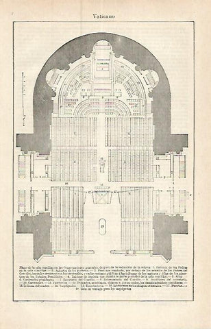 LAMINA ESPASA 17356: Plano de la Sala Conciliar del Vaticano