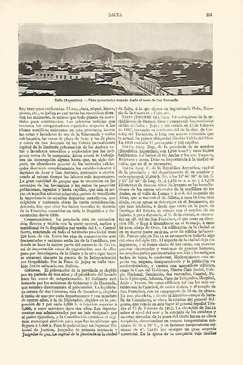 LAMINA ESPASA 18208: Vista de Salta Argentina
