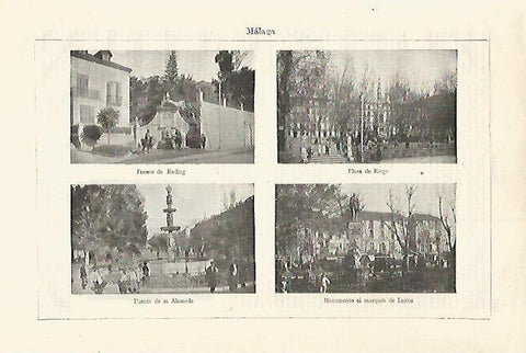 LAMINA ESPASA 18549: Fuentes y plazas de Malaga
