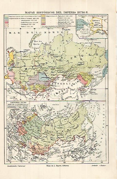 LAMINA ESPASA 19381: Mapas historicos del Imperio Ruso