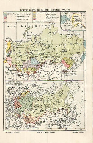LAMINA ESPASA 19381: Mapas historicos del Imperio Ruso