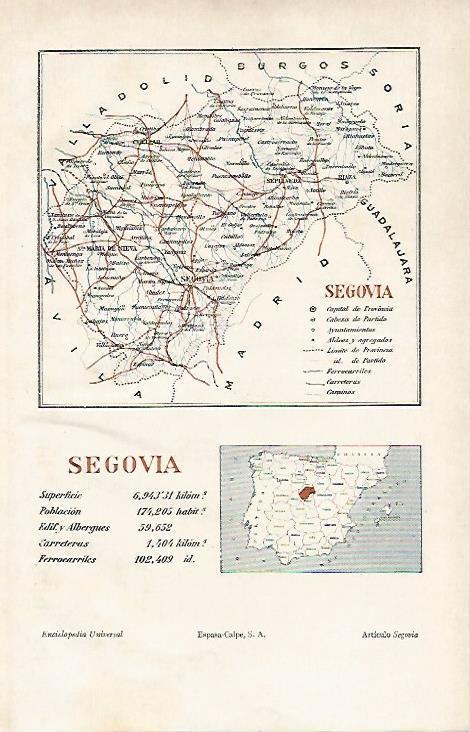 LAMINA ESPASA 19671: Mapa de la provincia de Segovia