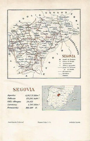 LAMINA ESPASA 19671: Mapa de la provincia de Segovia
