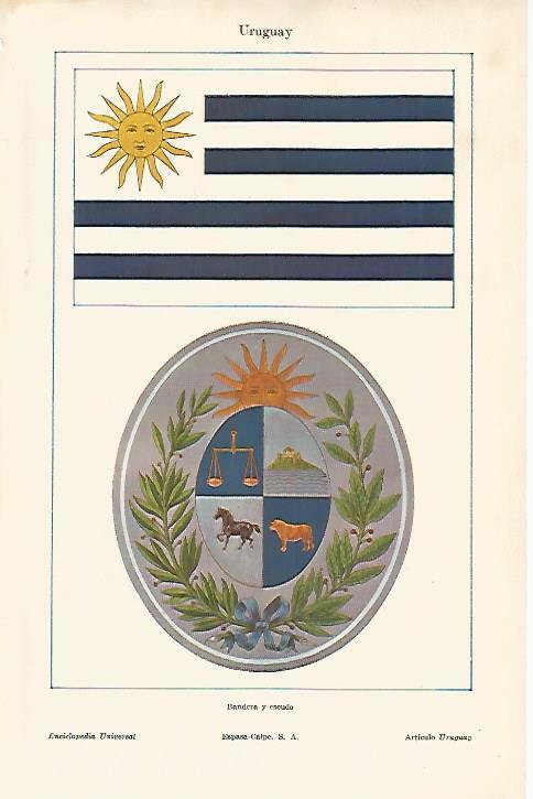 LAMINA ESPASA 12215: Bandera y escudo de Uruguay