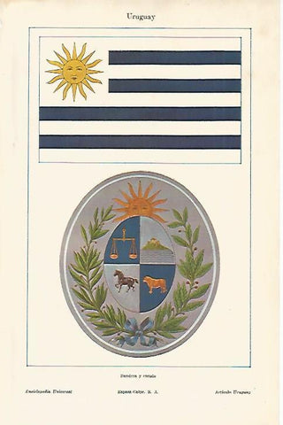 LAMINA ESPASA 12215: Bandera y escudo de Uruguay