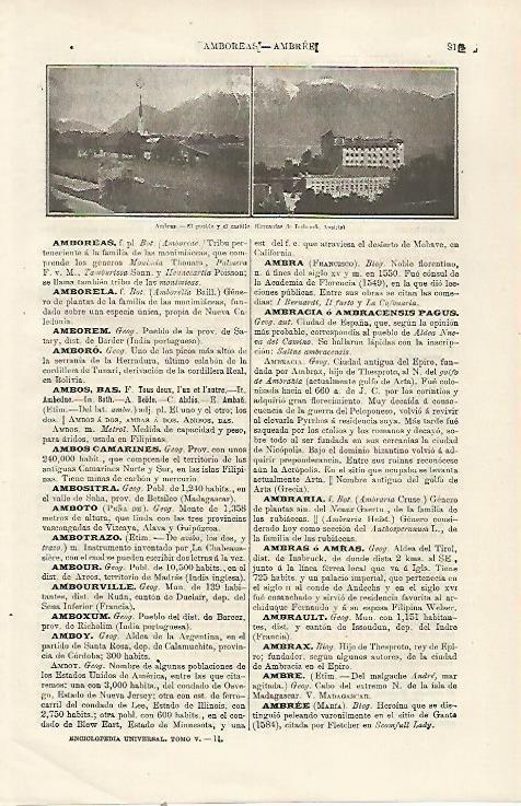 LAMINA ESPASA 23662: Pueblo y castillo de Ambras