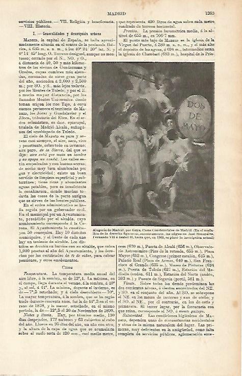 LAMINA ESPASA 1726: Alegoria de Madrid obra de Goya