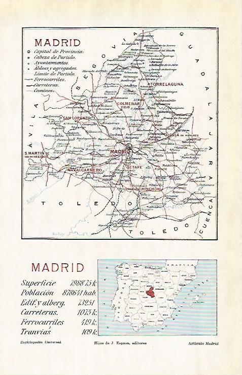 LAMINA ESPASA 1727: Mapa de la provincia de Madrid